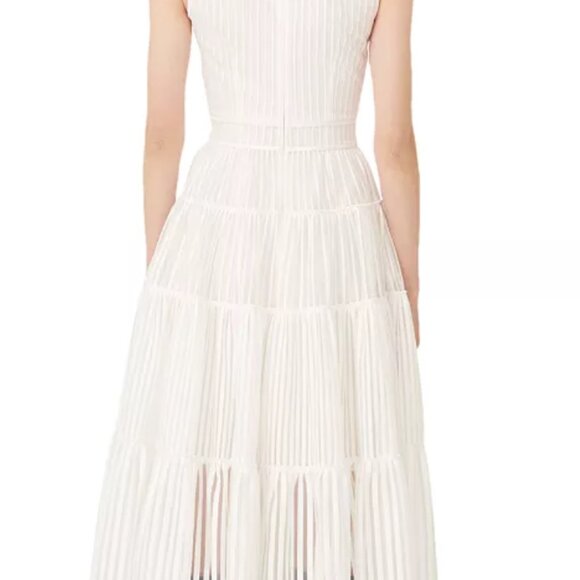 Maje White Stripe Jacquard Raya Tiered Midi Dress, Size 38 (Medium) - Picture 3 of 3